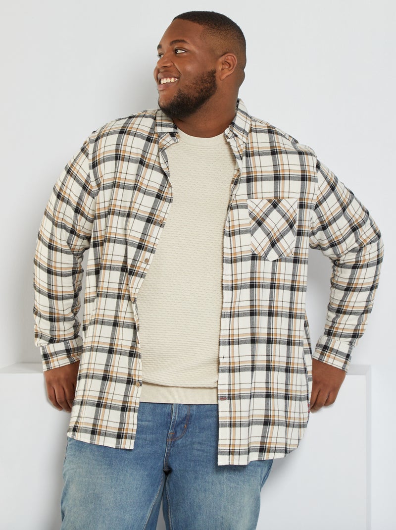 Chemise flanelle à carreaux beige - Kiabi
