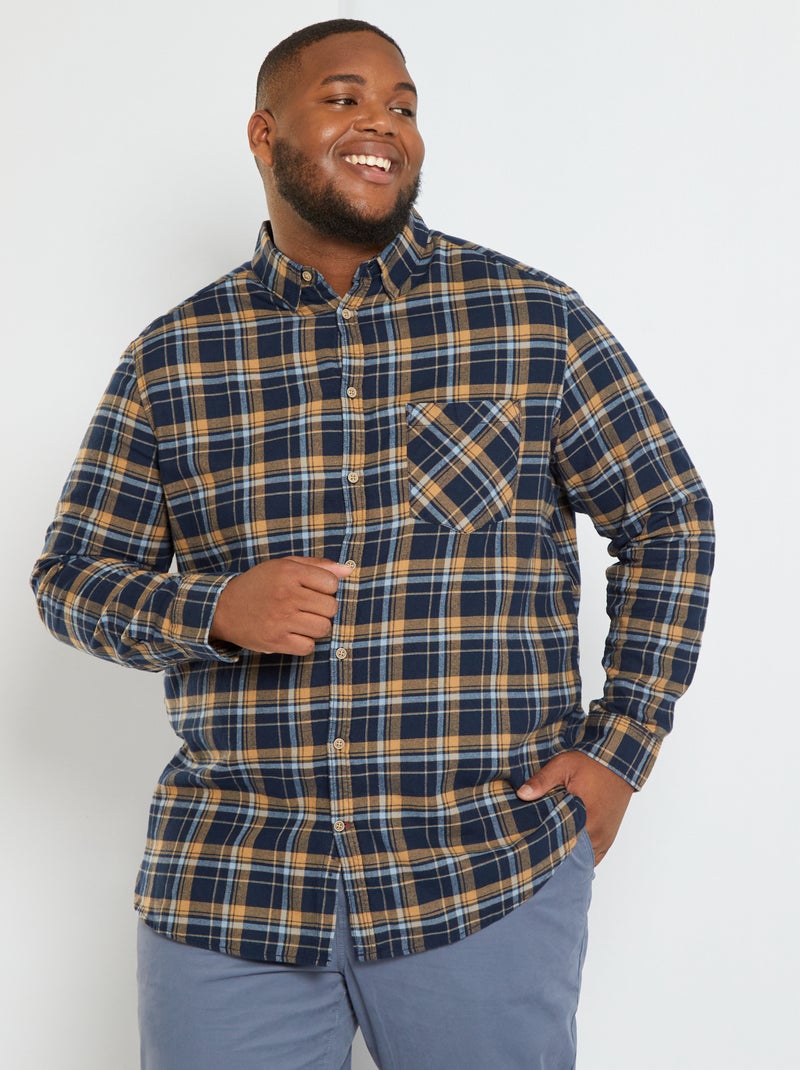 Chemise flanelle à carreaux bleu marine - Kiabi
