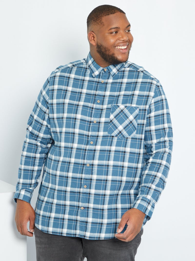 Chemise flanelle à carreaux bleu - Kiabi
