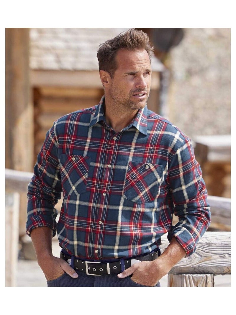 Chemise Flanelle à Carreaux Cold Valley   - ATLAS FOR MEN Bleu Rouge - Kiabi