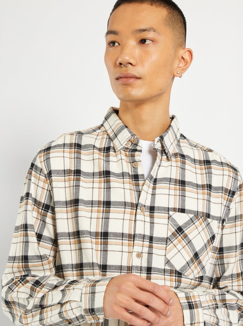 Chemise flanelle à carreaux écru - Kiabi