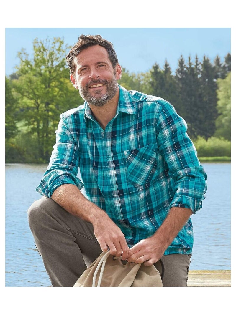 Chemise Flanelle à Carreaux Great Lakes   - ATLAS FOR MEN Bleu - Kiabi