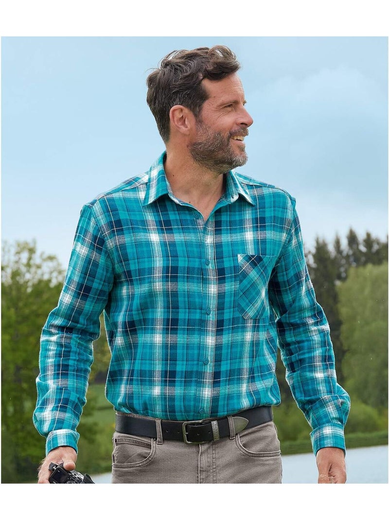 Chemise Flanelle à Carreaux Great Lakes   - ATLAS FOR MEN Bleu - Kiabi
