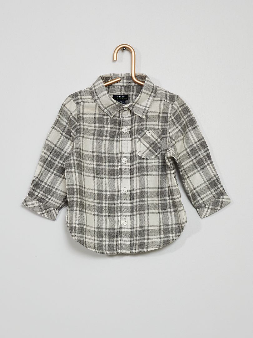 Chemise flanelle à carreaux gris chiné - Kiabi