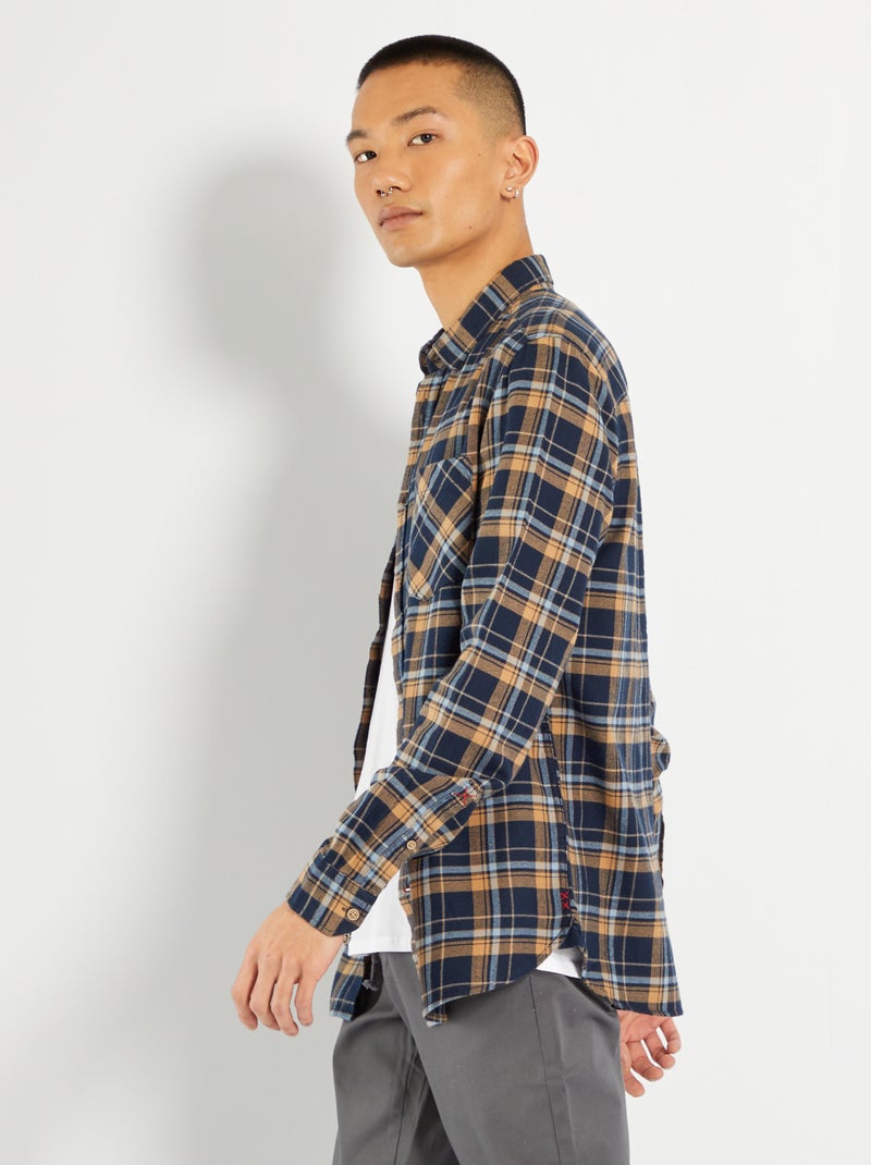 Chemise flanelle à carreaux marine - Kiabi