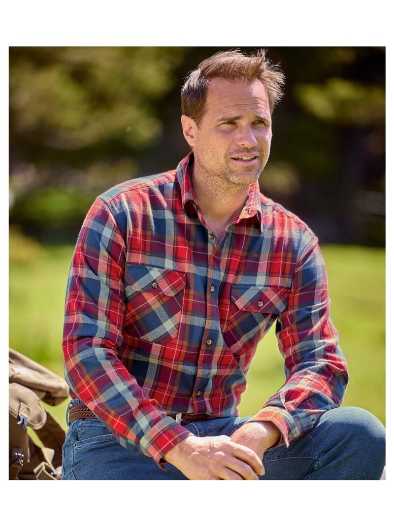 Chemise Flanelle à Carreaux Tadoussac   - ATLAS FOR MEN Bleu Rouge - Kiabi