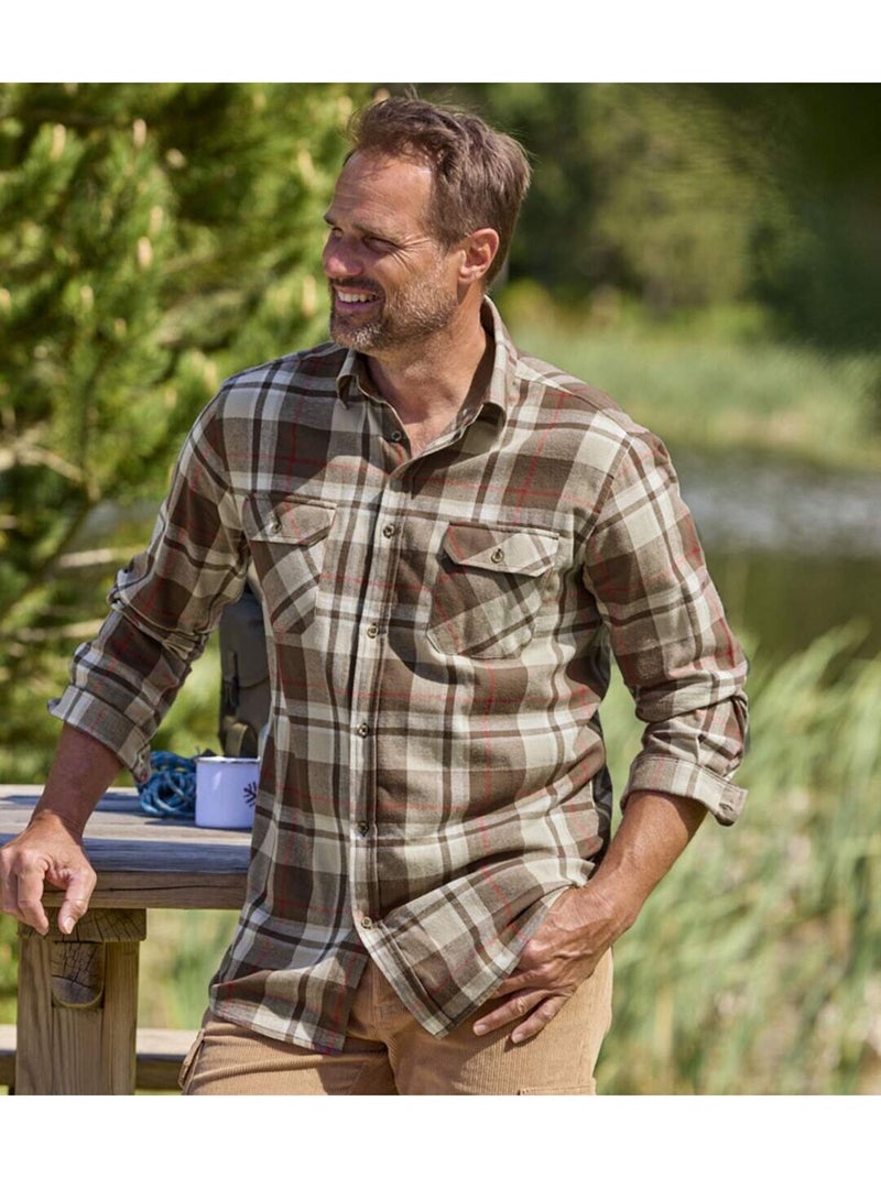 Chemise Flanelle Appalaches - ATLAS FOR MEN Blanc Marron - Kiabi