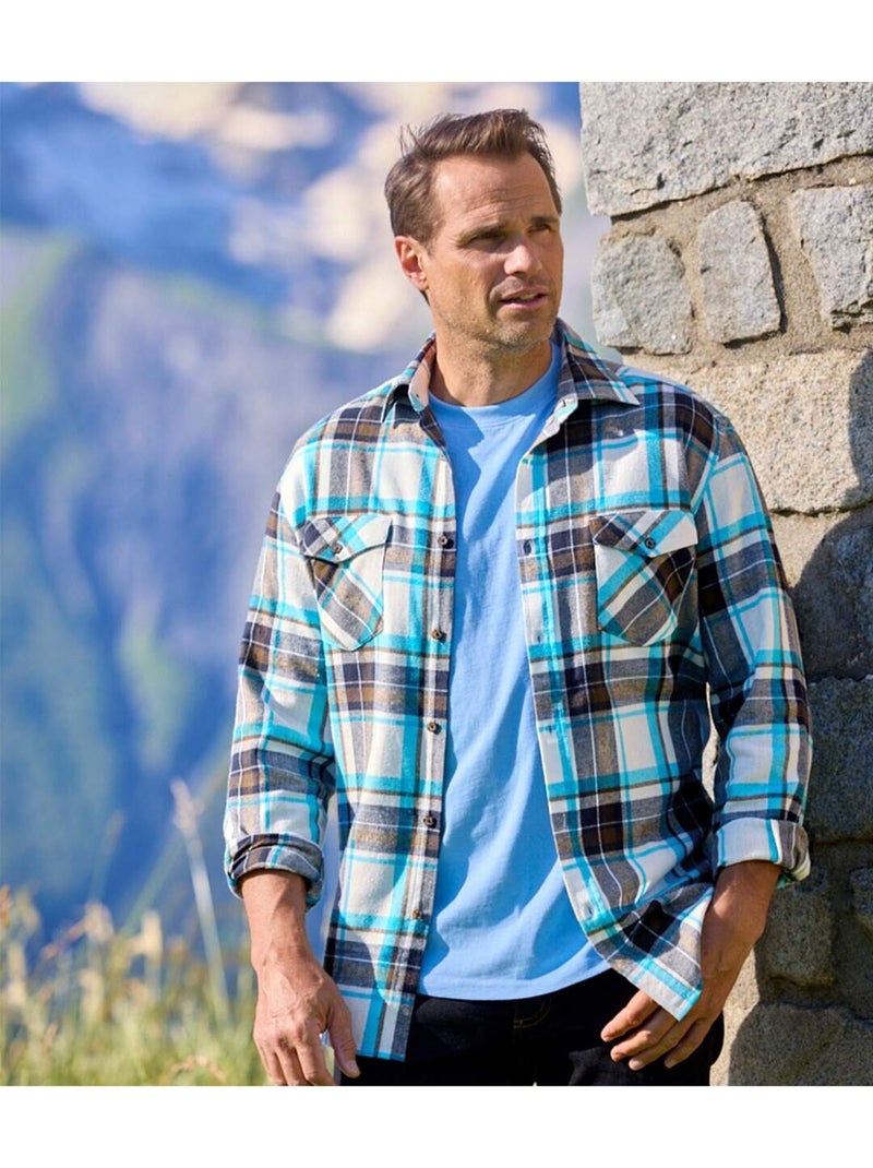 Chemise Flanelle Carreaux   - ATLAS FOR MEN Blanc Bleu Gris - Kiabi