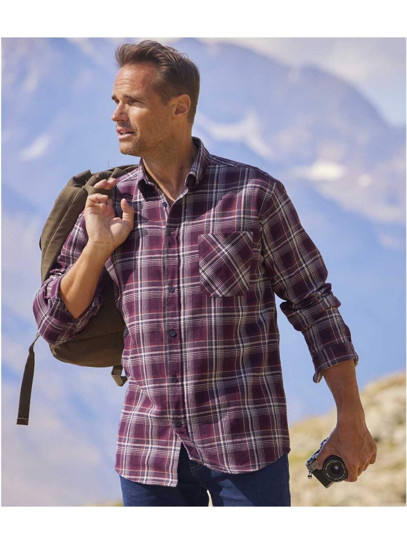 Chemise Flanelle Carreaux Altitude   - ATLAS FOR MEN Rouge bordeaux - Kiabi