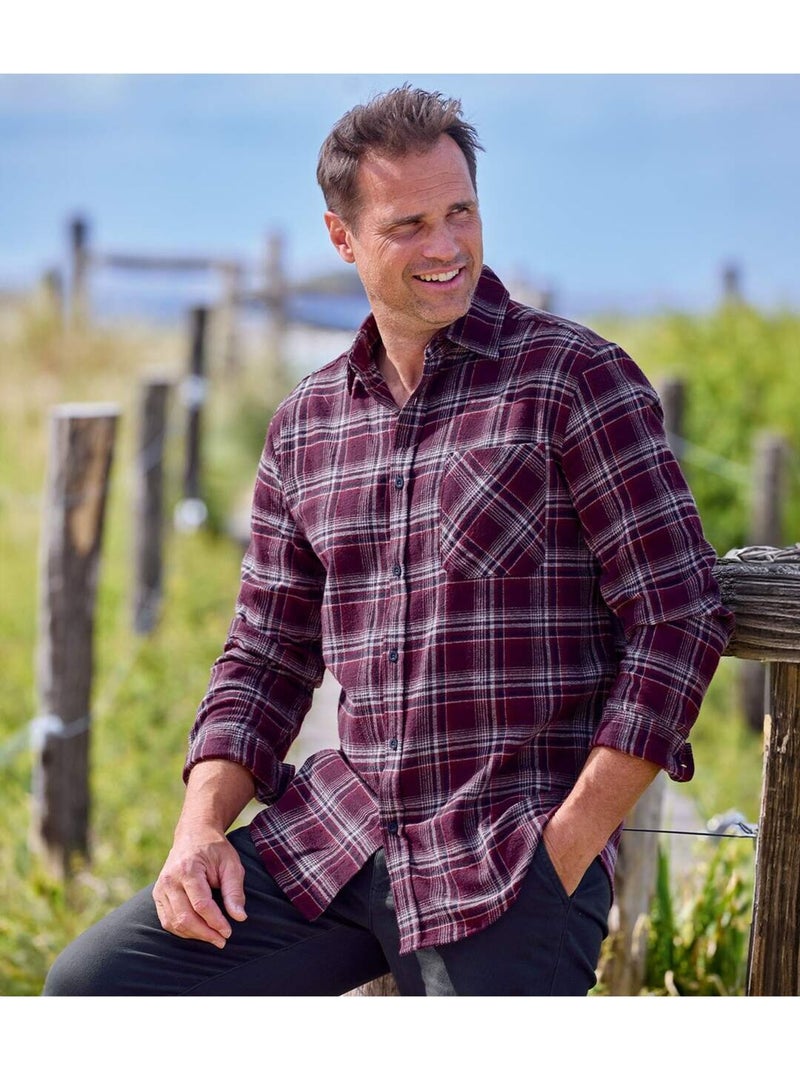 Chemise Flanelle Carreaux Altitude   - ATLAS FOR MEN Rouge bordeaux - Kiabi