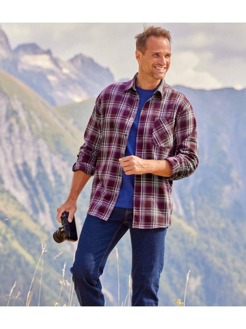 Chemise Flanelle Carreaux Altitude   - ATLAS FOR MEN Rouge bordeaux - Kiabi