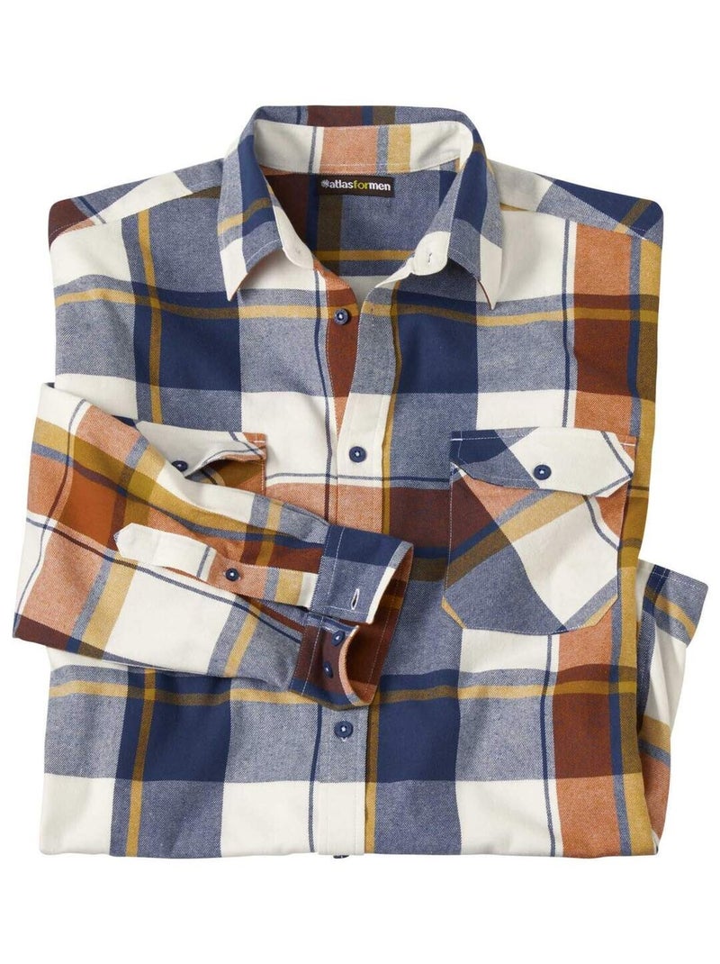 Chemise Flanelle Carreaux Country   - ATLAS FOR MEN Blanc Orange Bleu - Kiabi