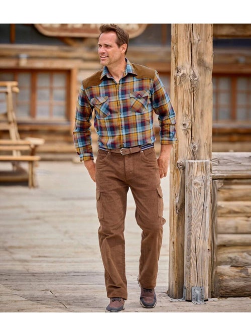 Chemise Flanelle Carreaux Empiècements Suédine   - ATLAS FOR MEN - Kiabi