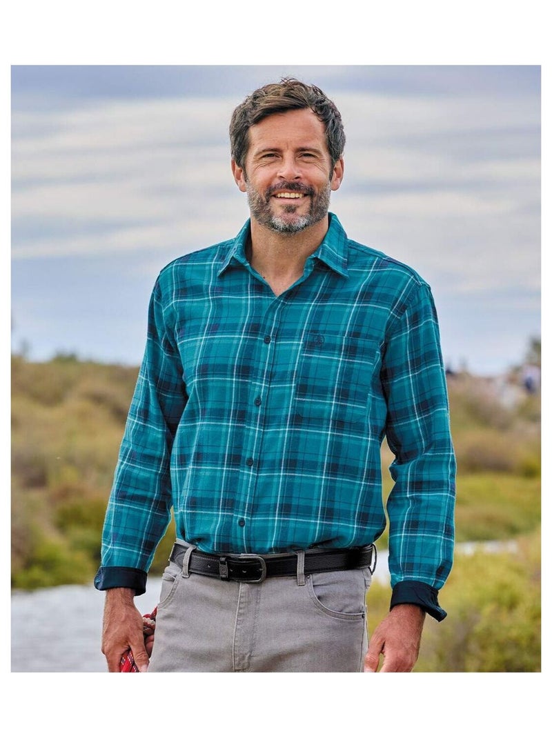 Chemise Flanelle Carreaux Winter   - ATLAS FOR MEN Bleu - Kiabi