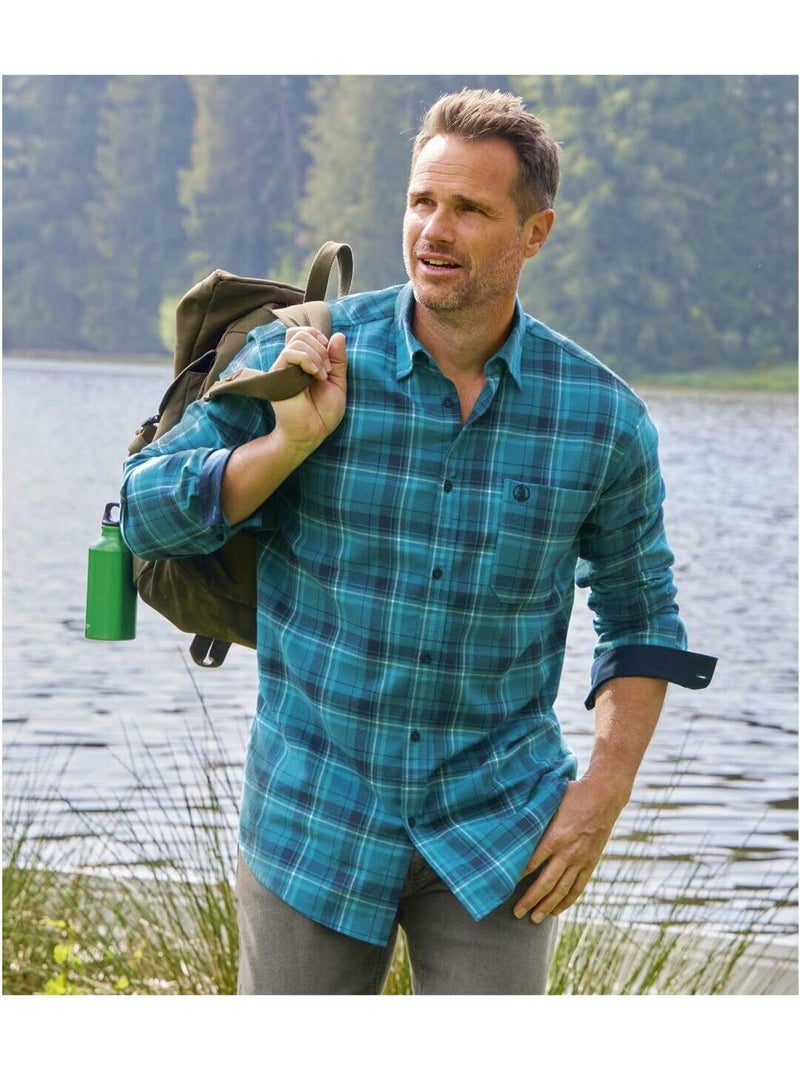 Chemise Flanelle Carreaux Winter   - ATLAS FOR MEN Bleu - Kiabi