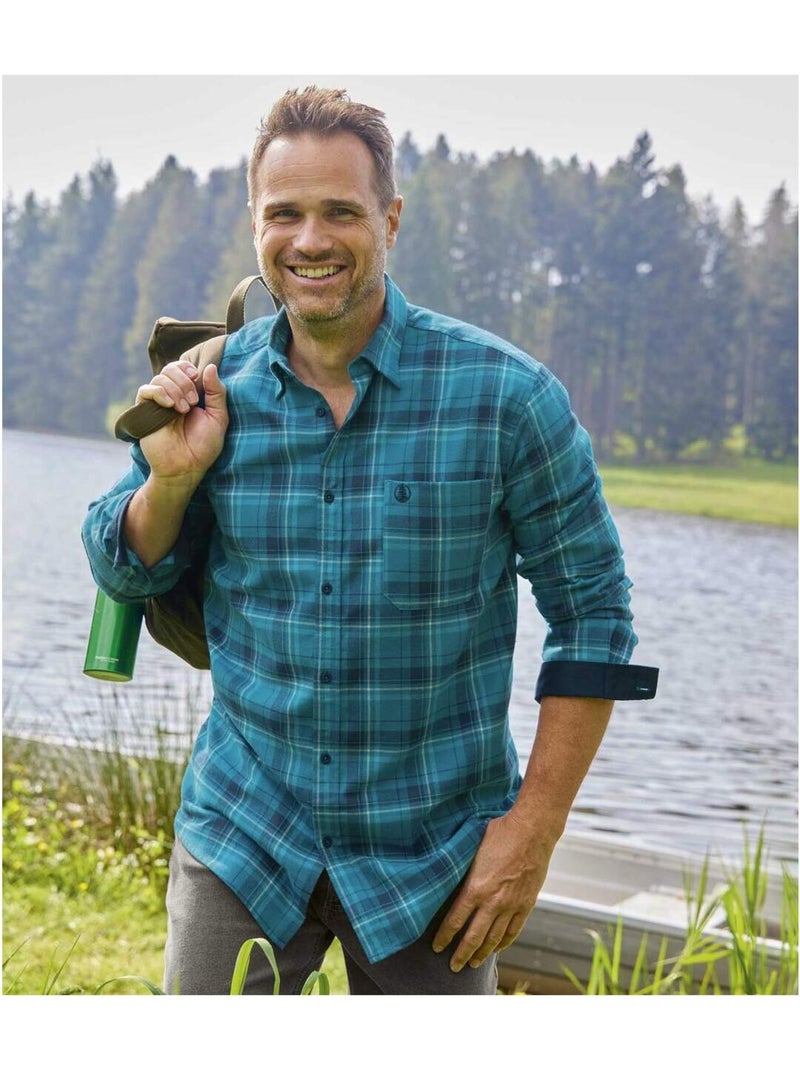 Chemise Flanelle Carreaux Winter   - ATLAS FOR MEN Bleu - Kiabi