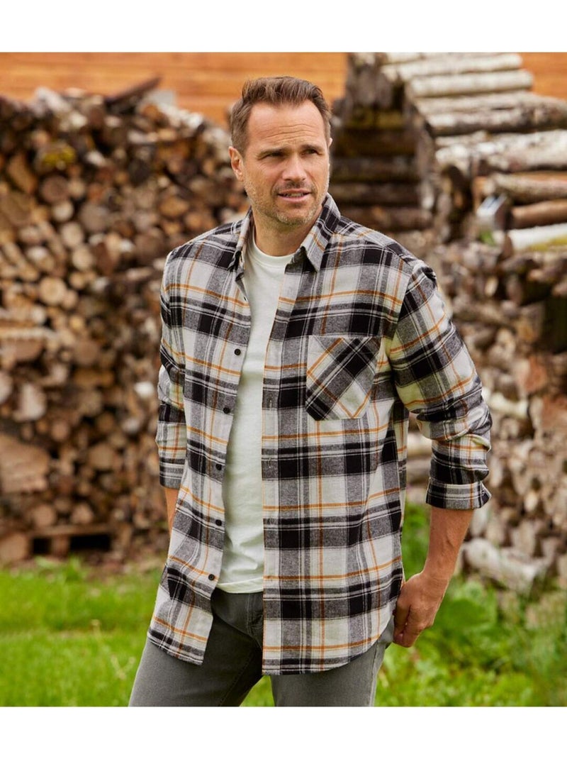 Chemise Flanelle Carreaux Winter Confort   - ATLAS FOR MEN Noir Orange Gris - Kiabi
