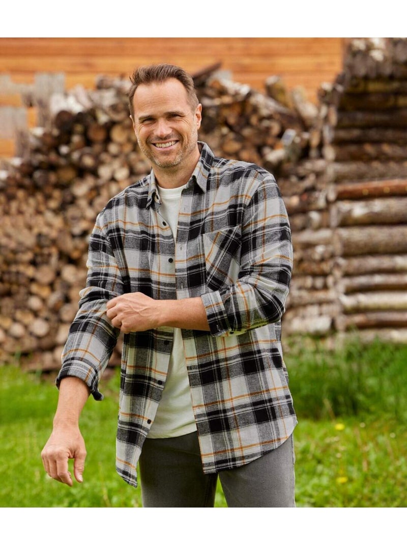 Chemise Flanelle Carreaux Winter Confort   - ATLAS FOR MEN Noir Orange Gris - Kiabi