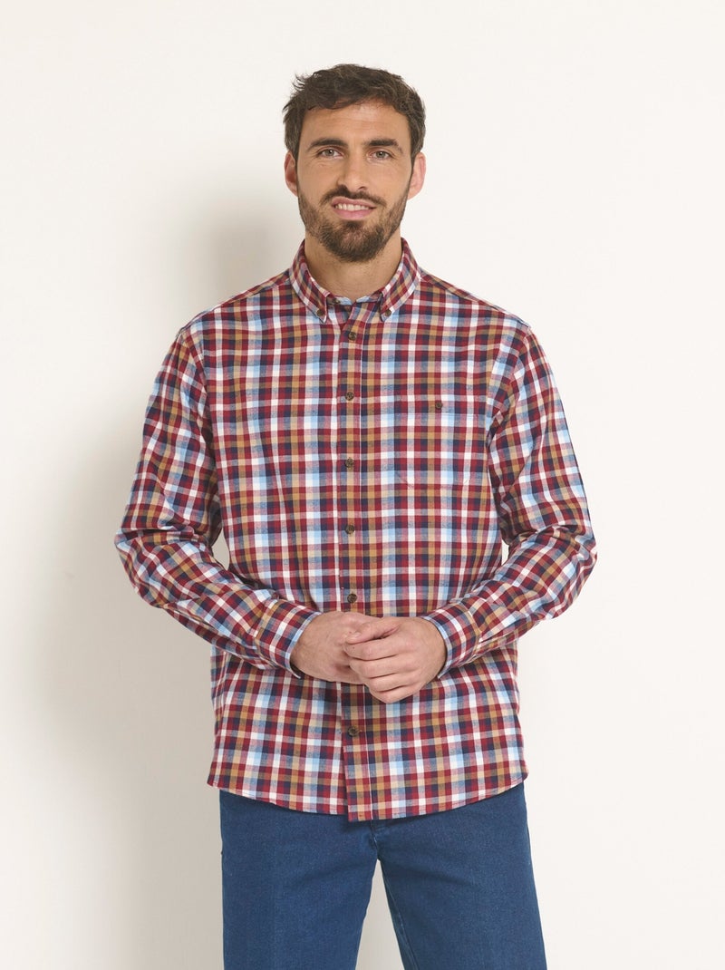 Chemise flanelle détails velours, chic Rouge - Kiabi