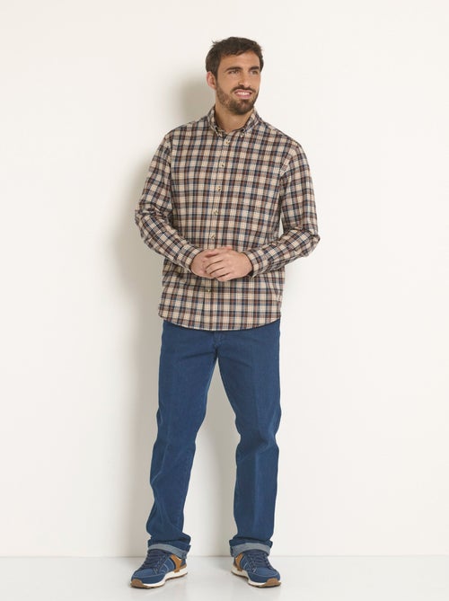 Chemise flanelle détails velours, clair - Afibel - Kiabi