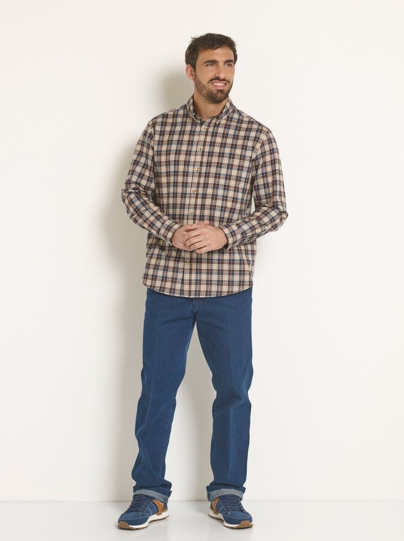 Chemise flanelle détails velours, clair - Afibel Marron - Kiabi