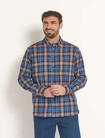 Chemise flanelle détails velours, grands carreaux