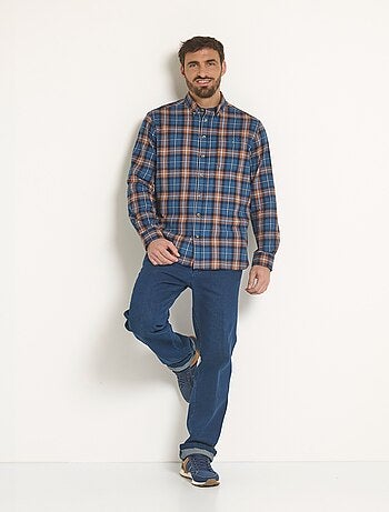 Chemise flanelle détails velours, grands carreaux