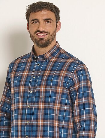 Chemise flanelle détails velours, grands carreaux