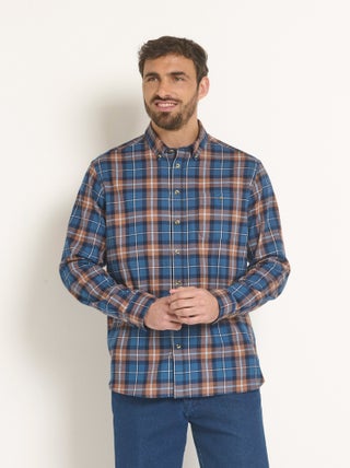 Chemise flanelle détails velours, grands carreaux