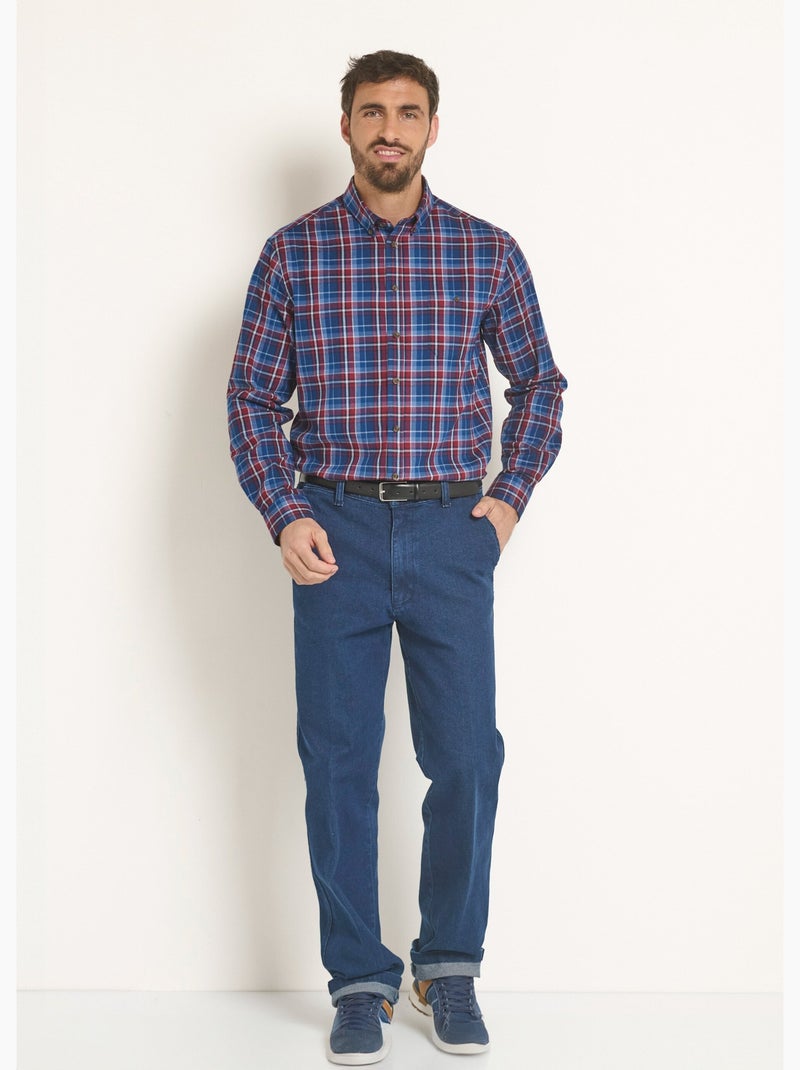 Chemise flanelle détails velours, vif - Afibel Bleu - Kiabi