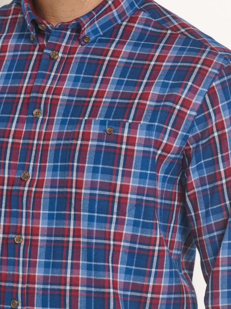 Chemise flanelle détails velours, vif - Afibel Bleu - Kiabi