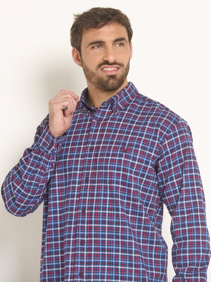 Chemise flanelle extensible à carreaux - Afibel Bleu - Kiabi