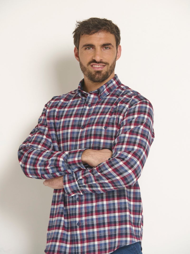 Chemise flanelle extensible à carreaux - afibel Bordeaux - Kiabi