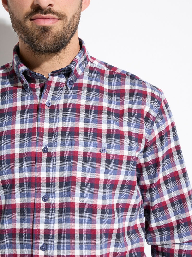 Chemise flanelle extensible à carreaux - Afibel Bordeaux - Kiabi