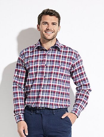 Chemise flanelle extensible carreaux manches longues