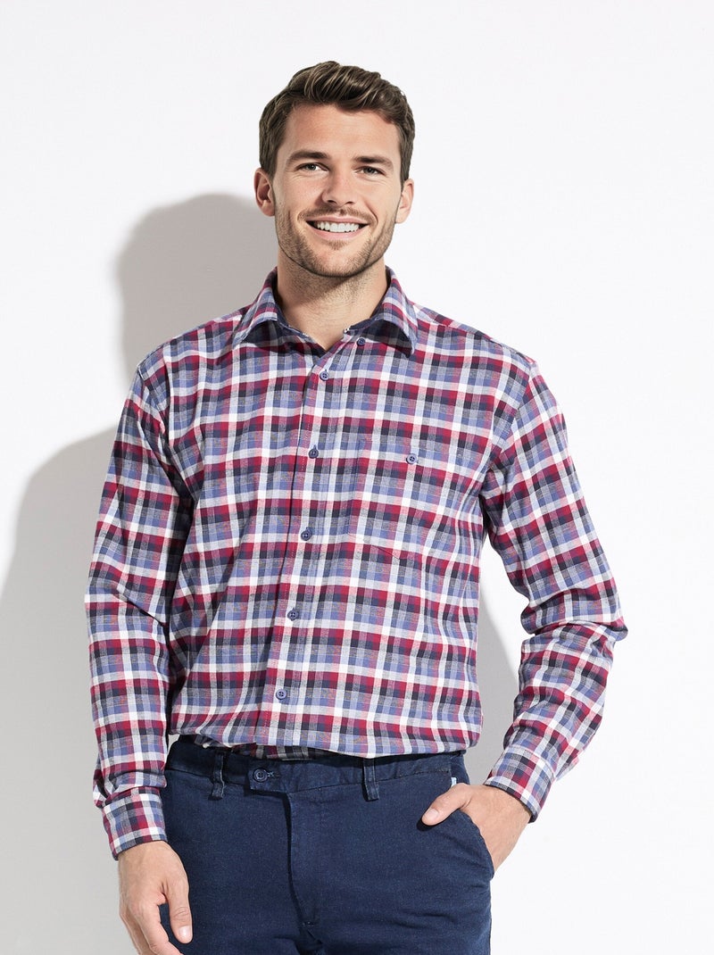 Chemise flanelle extensible carreaux manches longues Bordeaux - Kiabi