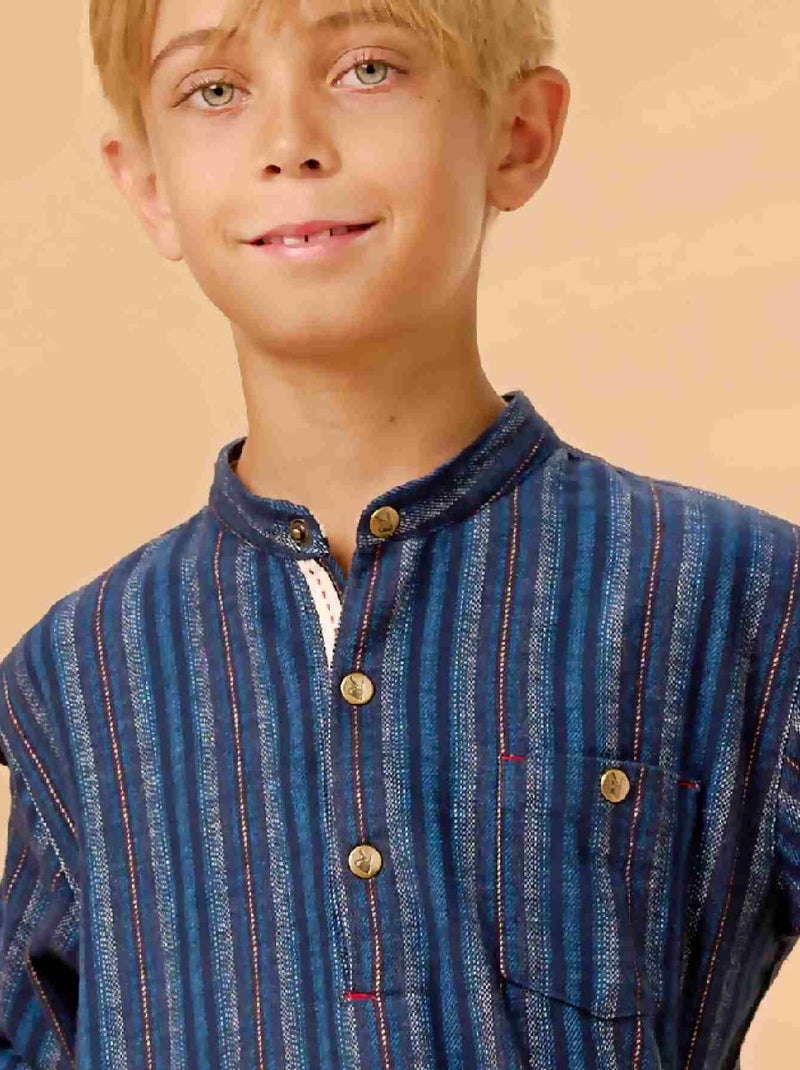 Chemise Flanelle  Hiver   Col Mao  RIMBAUD - La Faute à Voltaire Bleu foncé - Kiabi