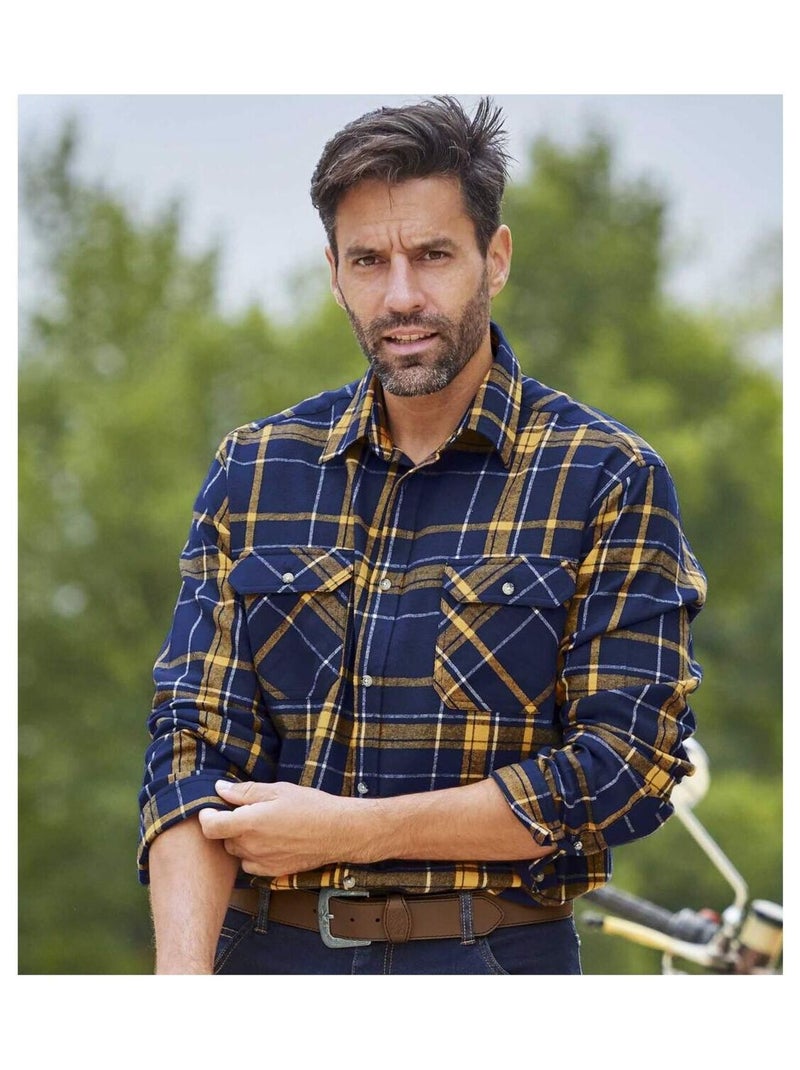 Chemise Flanelle Ranch - ATLAS FOR MEN Bleu Jaune Bleu - Kiabi
