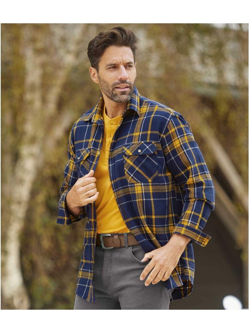 Chemise Flanelle Ranch - ATLAS FOR MEN Bleu Jaune Bleu - Kiabi