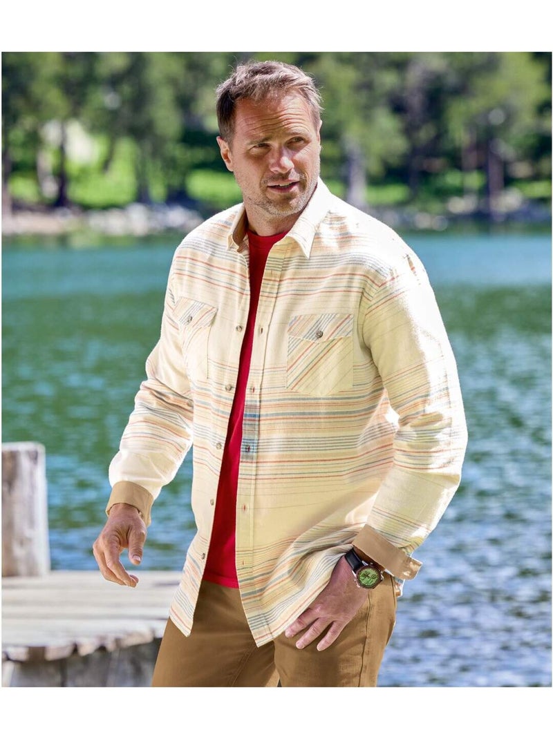 Chemise Flanelle Rayée  - Atlas For Men Beige - Kiabi