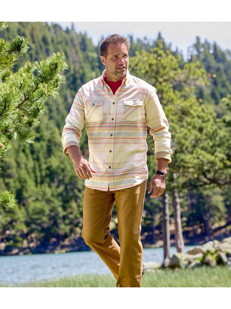 Chemise Flanelle Rayée   - ATLAS FOR MEN Beige - Kiabi