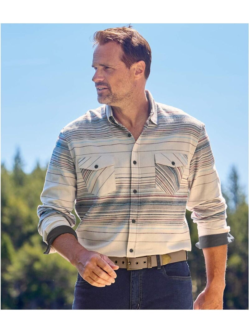 Chemise Flanelle Rayée   - ATLAS FOR MEN Gris - Kiabi