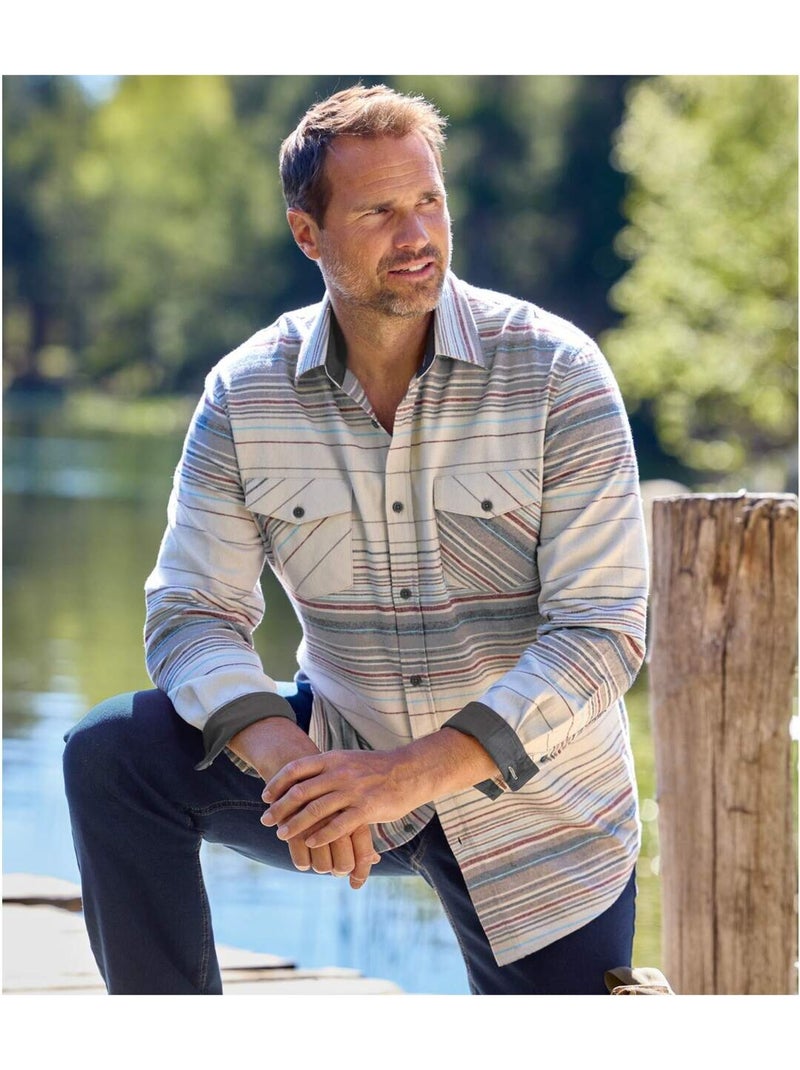 Chemise Flanelle Rayée   - ATLAS FOR MEN Gris - Kiabi