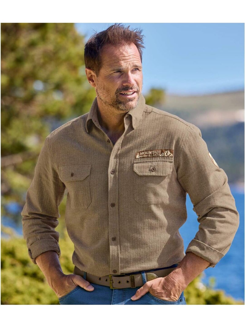 Chemise Flanelle Tissage Chevron   - ATLAS FOR MEN Marron - Kiabi