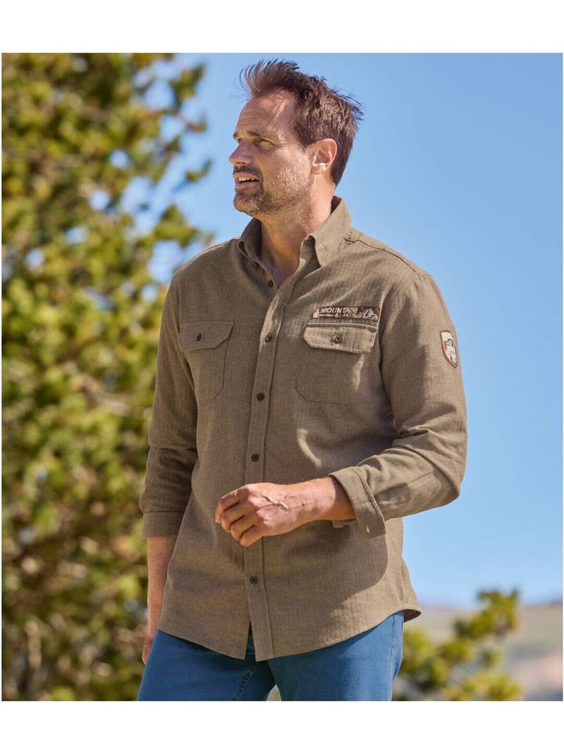 Chemise Flanelle Tissage Chevron   - ATLAS FOR MEN Marron - Kiabi
