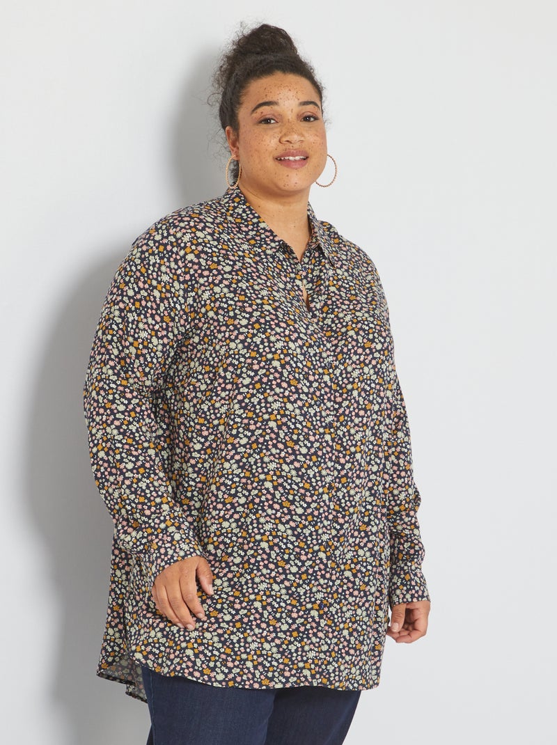 Chemise fleurie fluide Bleu marine - Kiabi