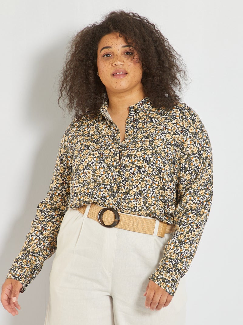 Chemise fleurie fluide Kaki - Kiabi