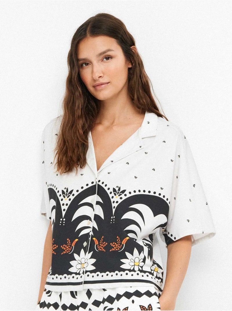 Chemise fluide à motif tropical avec manche japonaise Multicolore - Kiabi