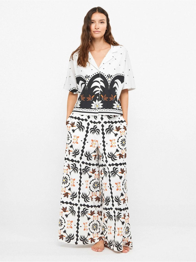Chemise fluide à motif tropical avec manche japonaise Multicolore - Kiabi