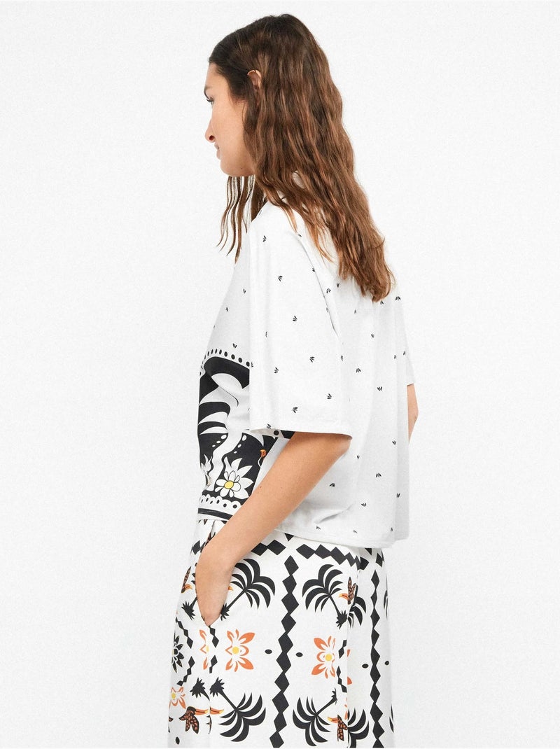 Chemise fluide à motif tropical avec manche japonaise Multicolore - Kiabi
